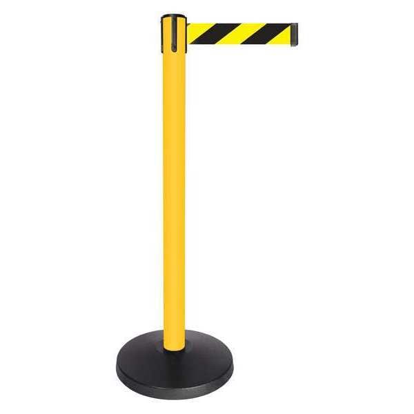 Queueway Barrier Post with Belt, Yellow, 10 ft Length, 40 in Post Height, No Legend, Powder Coated - QPLUS-35-D4