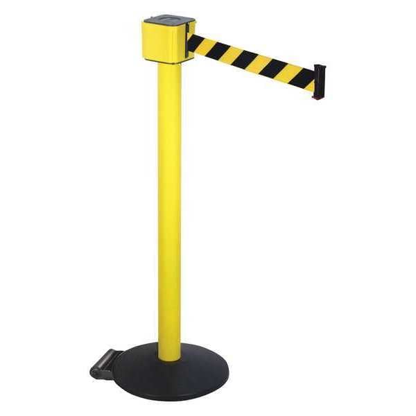 Retracta-Belt Barrier Post with Belt, Yellow, 30 ft Length, 40 in Post Height, No Legend, Yellow - PM412-30YA-BYD