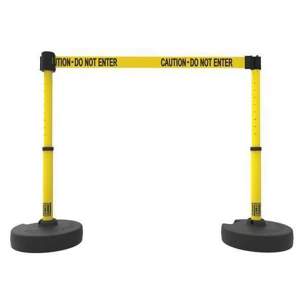 Banner Stakes Belt Barrier System, Yellow, 15 ft Length, 22 in to 42 in Adjustable Post Height - PL4285