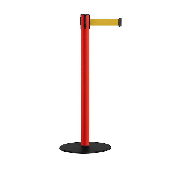 Montour Line Retractable Belt Stanchion, Low Base, 2.5" Red Post  7.5'YW Belt - S400-RD-YW-75