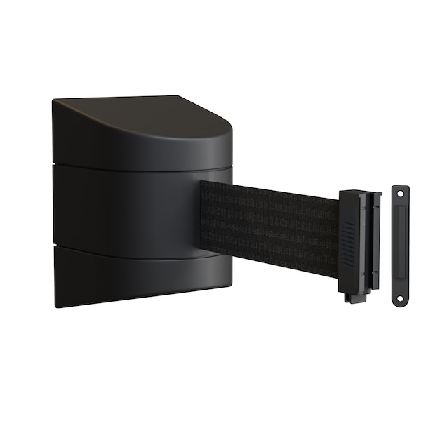 Montour Line Retractable Belt Barrier, Wall Mount, Black Case Fixed 30 ft. Black Belt - PWM300-BK-BK-F-S-300