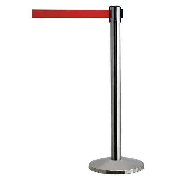Queueway Barrier Post with Belt, Silver, 7 1/2 ft Length, 39 in Post Height, No Legend - QWAYPOST-3S-R5