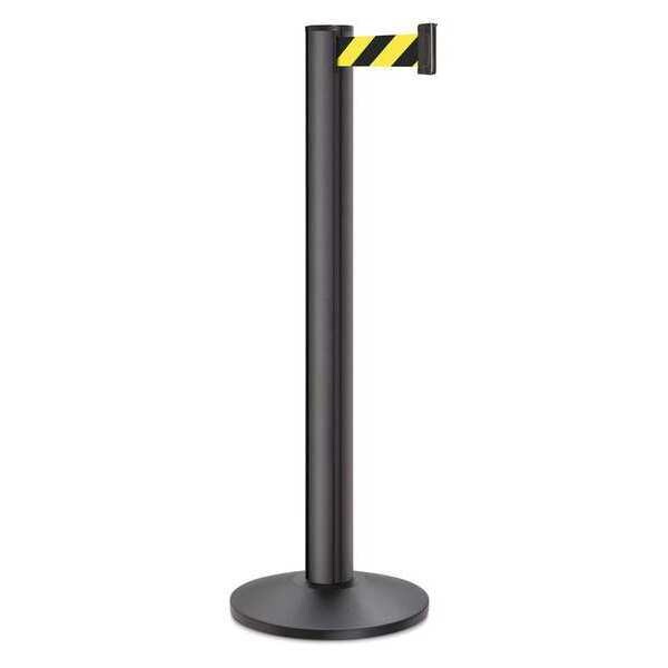 Lavi Industries Barrier Post with Belt, Black, 15 ft Length, 40 in Post Height, No Legend, Powder Coated - 50-3100A/WB/SF