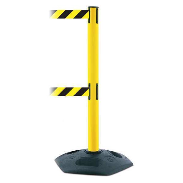 Tensabarrier Barrier Post with Belt, 13 ft Length, 38 in Post Height, No Legend, Black - 886T2-35-MAX-NO-D4X-C