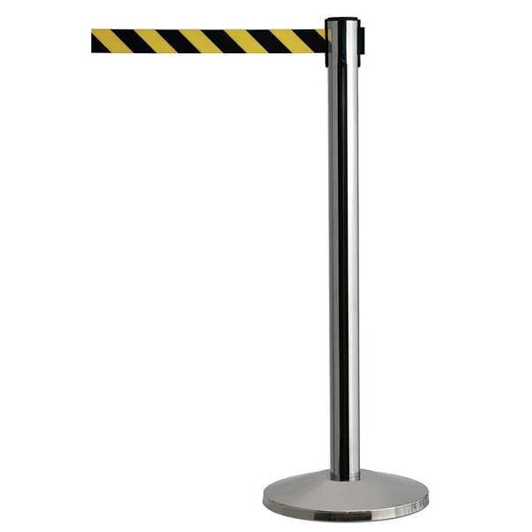 Queueway Barrier Post with Belt, Silver, 7 1/2 ft Length, 39 in Post Height, No Legend - QWAYPOST-3S-D4