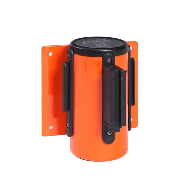 Queue Solutions WallMaster 300, Orange, 10' Yellow/Black CAUTION-WET FLOOR Belt - WM300O-YBCWF100