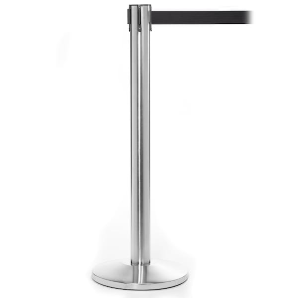 Queue Solutions QueuePro 300, Satin Stainless Steel, 16' Black/Blue Horiz. Stripe Belt - PRO300SS-BBL160