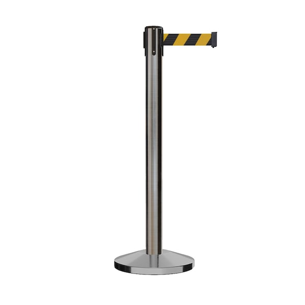 Montour Line Stanchion Belt Barrier Sat.Steel Post 16ft. Black/Yel Belt - ES660-SS-BYD-160