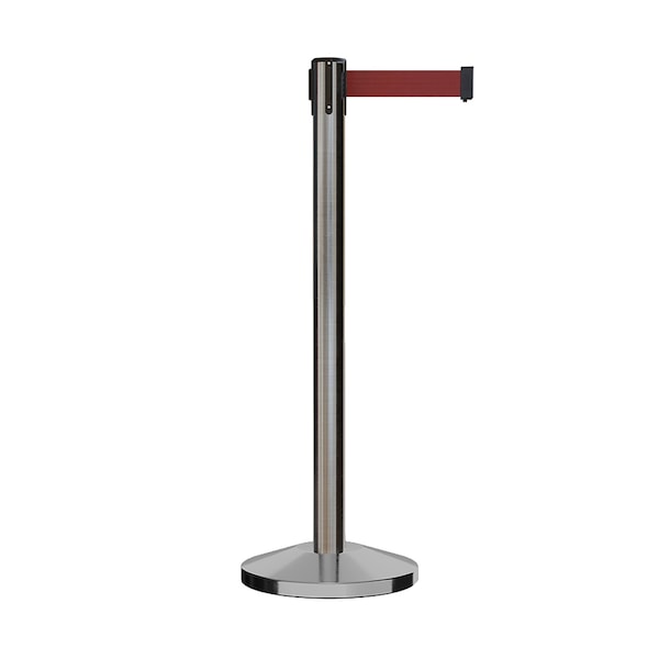 Montour Line Stanchion Belt Barrier Sat.Steel Post 11ft. Maroon Belt - ES400-SS-MN-110