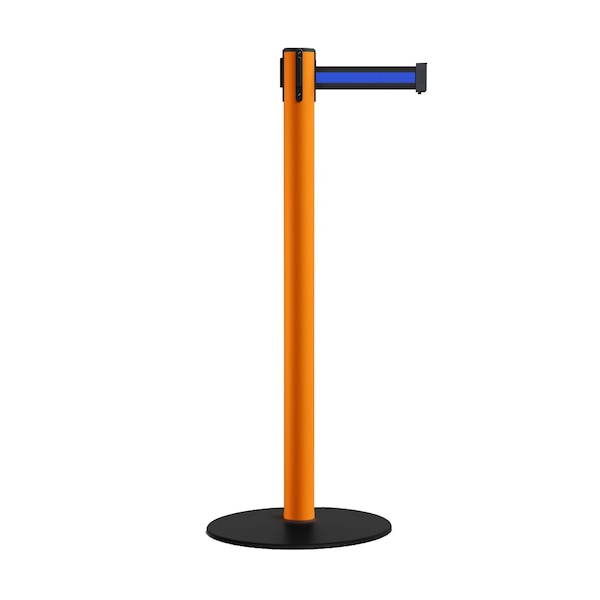 Montour Line Retractable Belt Stanchion, Low Base, 2.5" Orange Post 11' Bk/Bl Belt - S400-OR-BBH-110