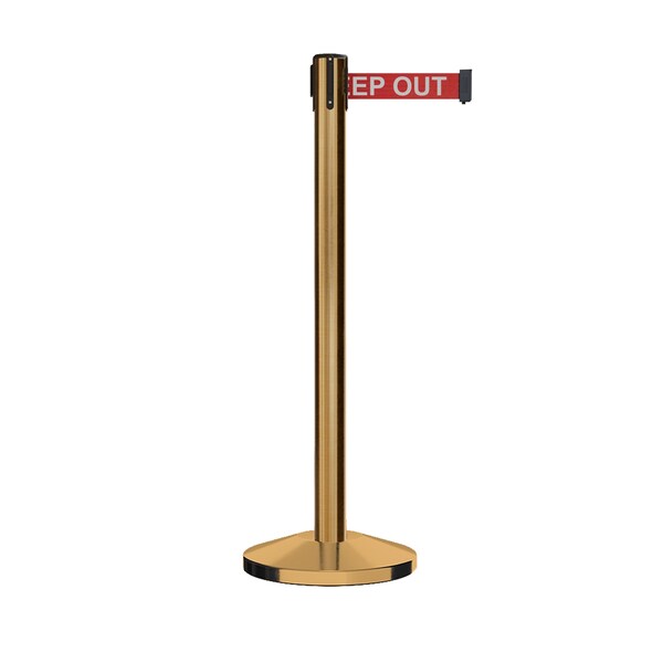 Montour Line Stanchion Belt Barrier Sat.Brass Post 11ft. RDang.Belt - ES400-SB-DANGERW-110
