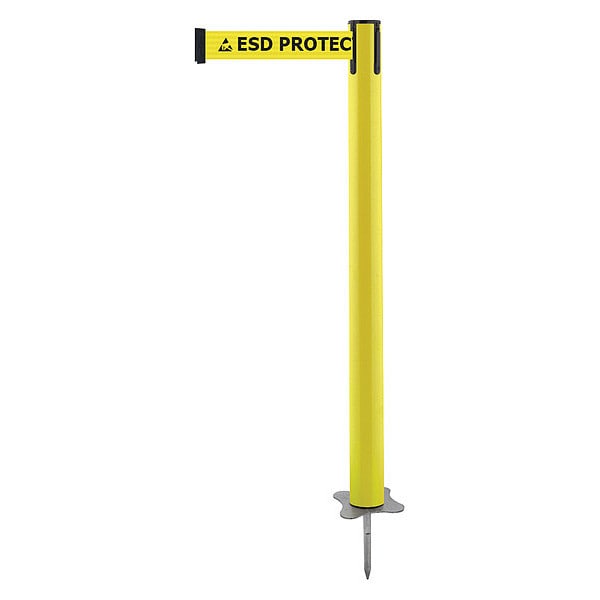 Tensabarrier Barrier Post with Belt, Yellow, 7 1/2 ft Length, 43 in Post Height, ESD Protected Area, Unfinished - 884-35-STD-ESD-C
