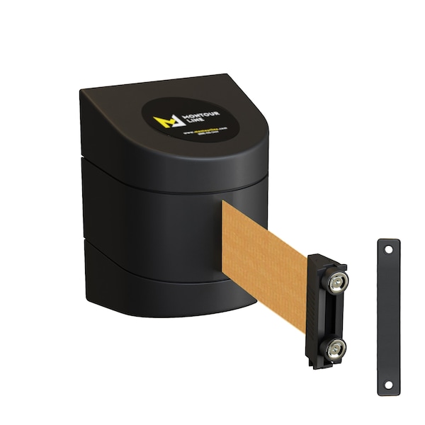 Montour Line Retractable Belt Barrier Black Magnetic Wall Mount 13' Brown Belt (M) - PWM200-BK-BN-M-M-130