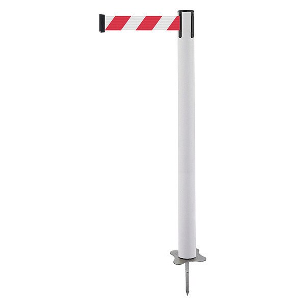 Tensabarrier Barrier Post with Belt, White, 13 ft Length, 43 in Post Height, No Legend, Unfinished - 884-32-MAX-D3X-C