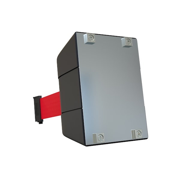 Montour Line Retractable Belt Barrier, Wall Mount, Black Case Magnetic 10 ft. Red Belt - PWM200-BK-RD-M-M-100