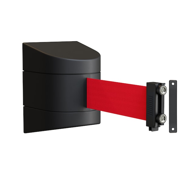 Montour Line Retractable Belt Barrier, Wall Mount, Black Case Magnetic 10 ft. Red Belt - PWM200-BK-RD-M-M-100