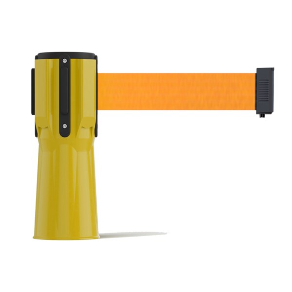 Montour Line Retractable Belt Barrier Cone Mount Yellow Case 9ft. Fl.Org Belt - CP100-YW-FOR-90