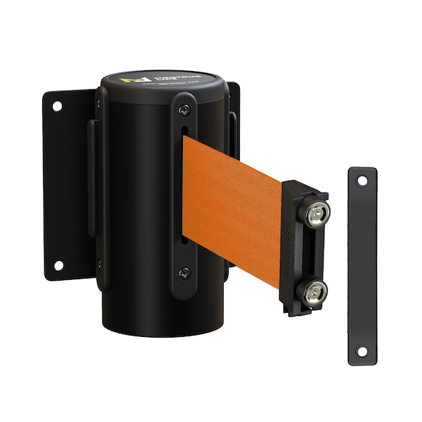 Montour Line Retr. Belt Barrier Fxd Black Metal Wall Mt 8.5' Orange Belt - MWM100-BK-OR-F-M-85