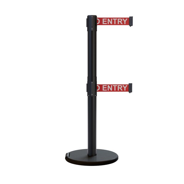 Montour Line Retractable Double Belt Rolling Stanchion, Red, 7.5 ft Length, 2.5 ft Post Height - P400DRL-BK-NOENRW-75