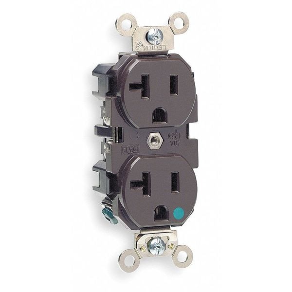 Leviton Receptacle, 5-20R, 20 A, 125V AC, Single Phase, 2 Pole, Screw Terminals - 8300
