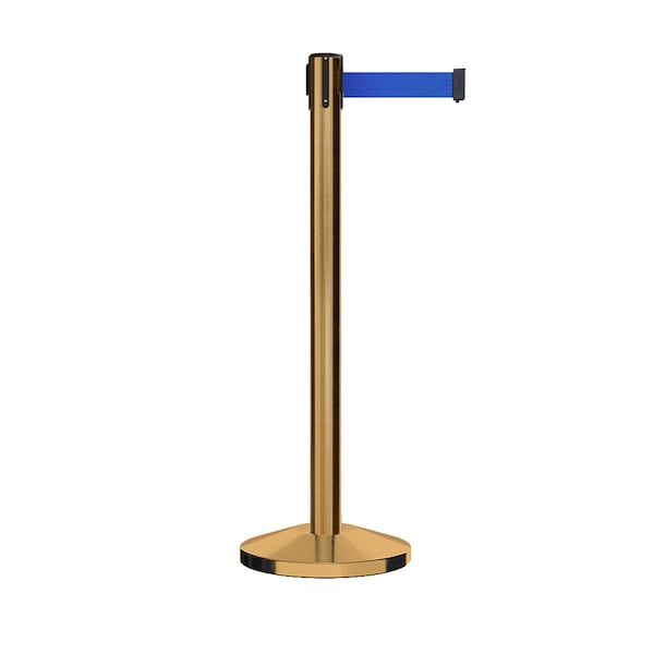 Montour Line Stanchion Belt Barrier Sat.Brass Post 9ft. Blue Belt - ES400-SB-BL-ML-90