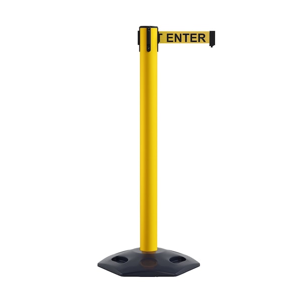 Montour Line Stanchion Belt Barrier Rubber Base Yellow Post 14ft.Caution Belt - ES660-YWRB-CAUYB-14