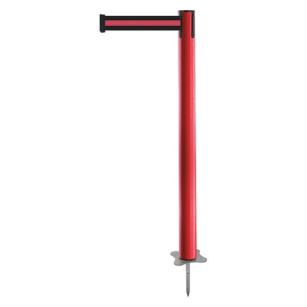 Tensabarrier Barrier Post with Belt, Red, 13 ft Length, 43 in Post Height, No Legend, Unfinished - 884-21-MAX-S2X-C