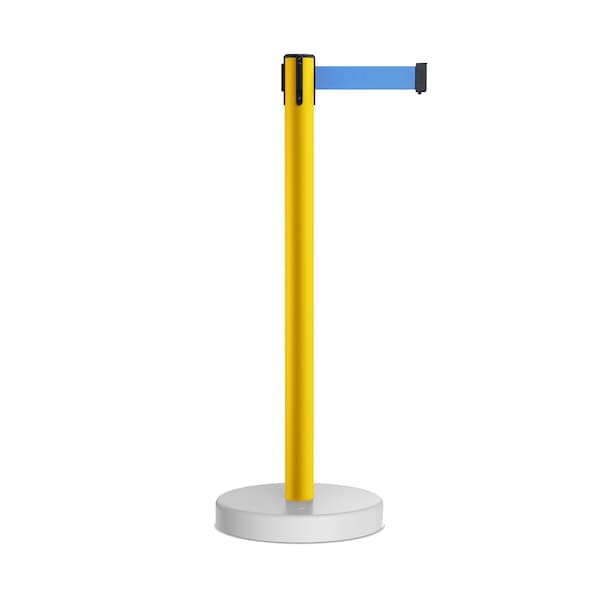 Montour Line Stanchion Belt Barrier WaterFillable Base Yellow Post 9ft.Lt Blu Belt - P400WF-YW-LBL-90