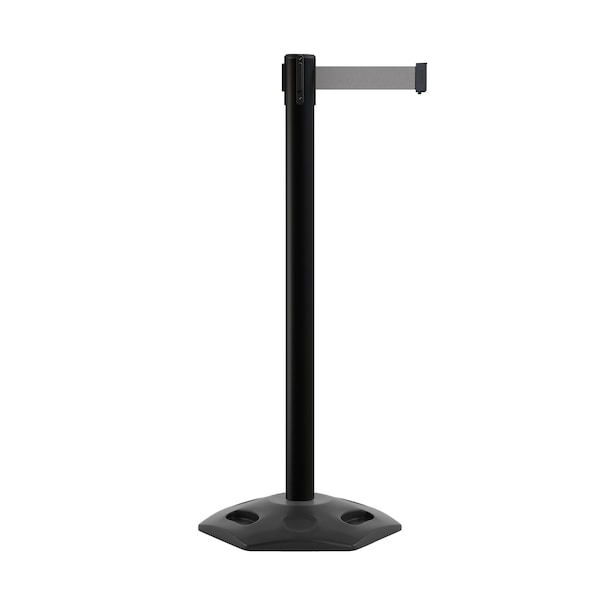Montour Line Stanchion Belt Barrier Rubber Base Black Post 9ft.Lt Gry Belt - P400RB-BK-LGY-90