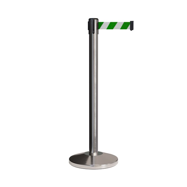 Montour Line Stanchion Belt Barrier Pol.Steel Post 9ft. Grn/Wh Belt - ES400-PS-GWD-ML-90