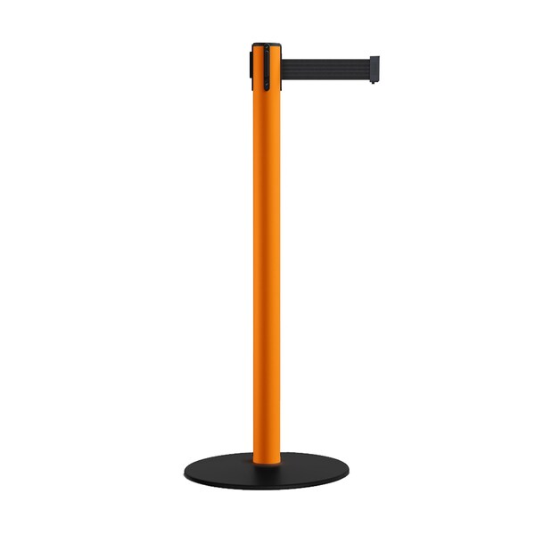 Montour Line Retractable Belt Stanchion, Low Base, 2.5" Orange Post  7.5'Black Belt - S400-OR-BK-75
