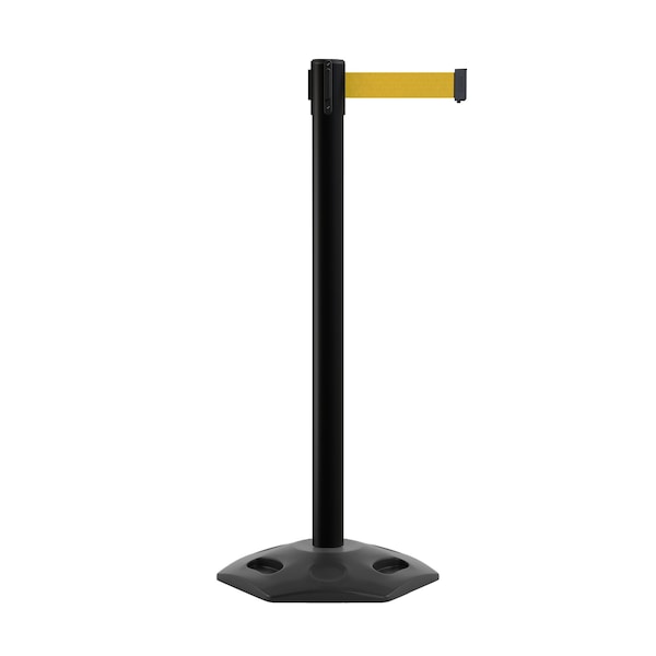 Montour Line Stanchion Belt Barrier Rubber Base Black Post 7.5ftYellow Belt - P400RB-BK-YW-75
