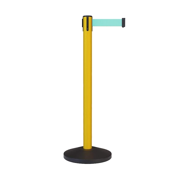 Montour Line Stanchion Belt Barrier Yellow Post 11ft. Light Green Belt - ES400-YW-LGN-110