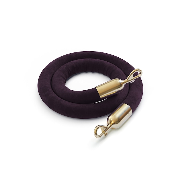 Montour Line Velvet Rope Purple With Pol.Brass Snap Ends 10ft.Cotton Core - PVR150-100-PE-SE-PB
