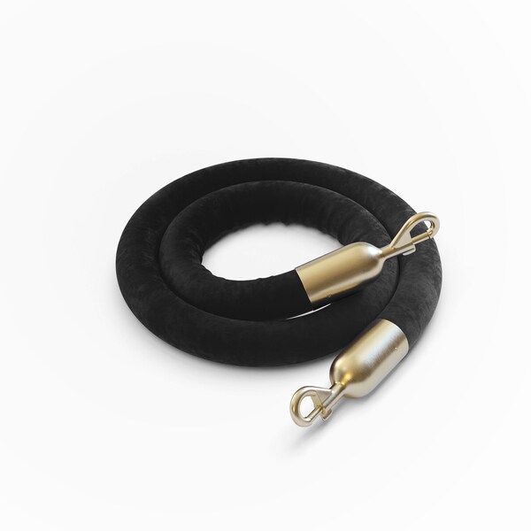 Montour Line Velvet Rope Black With Satin Brass Snap Ends 10ft.Cotton Core - PVR150-100-BK-SE-SB