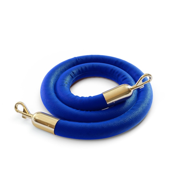Montour Line Naugahyde Rope Blue With Pol.Brass Snap Ends 6ft.Cotton Core - PNR150-60-BL-SE-PB