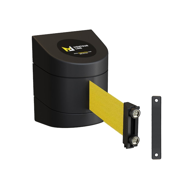 Montour Line Retractable Belt Barrier Black Magnetic Wall Mount 25' YW Belt (M) - PWM300-BK-YW-M-M-250