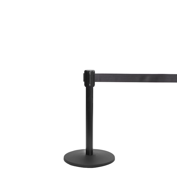 Queue Solutions QueuePro Mini 200, Black, 13' Black/Yellow Horizontal Stripe Belt - PROMINI200B-BYW130