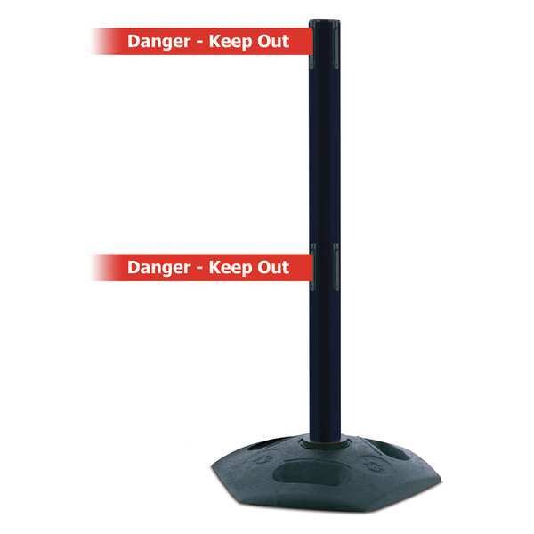 Tensabarrier Barrier Post with Belt, 7 1/2 ft Length, 38 in Post Height, Danger Keep Out, Black - 886T2-33-STD-NO-RHX-C