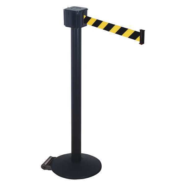Retracta-Belt Barrier Post with Belt, Black, 30 ft Length, 40 in Post Height, No Legend, Black - PM412-30BA-BYD