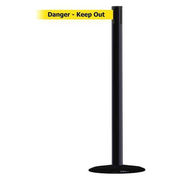 Tensabarrier Barrier Post with Belt, Black, 7 1/2 ft Length, 38 in Post Height, Danger Keep Out - 889B-33-33-STD-NO-YDX-C