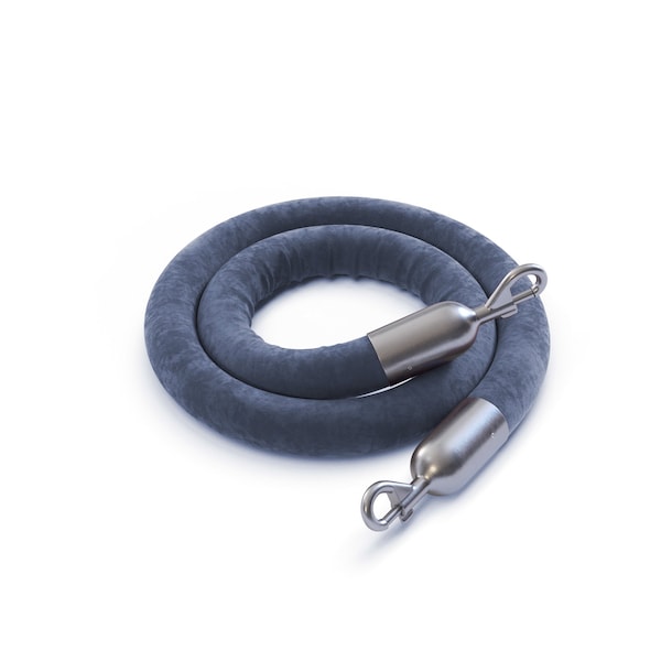 Montour Line Velvet Rope Grey With Satin Stainless Snap Ends 8ft.Cotton Core - PVR150-80-GY-SE-SS