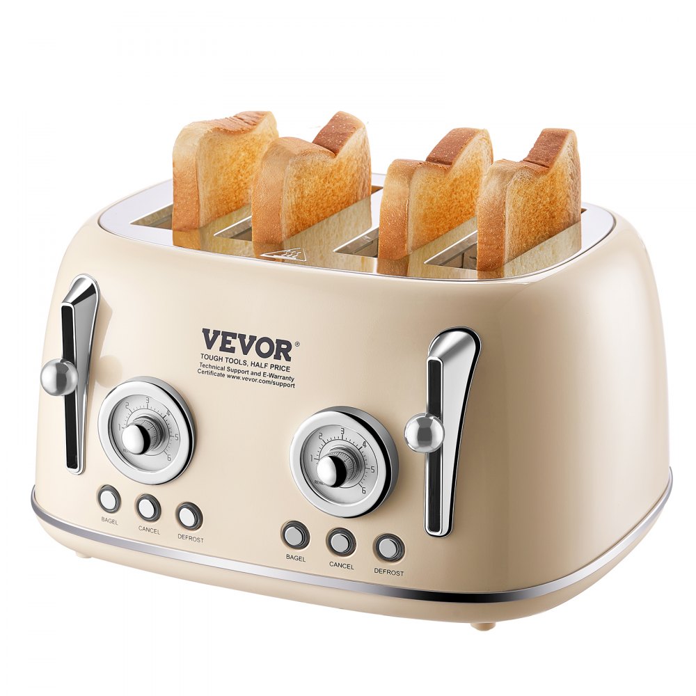VEVOR Brushed Stainless Steel Toaster, 4 Slice, 1650W 1.5'' Extra Wide Slots Toaster with Removable Crumb Tray 5 Browning Levels, Cancel Defrost and Bagel Functions for Toasting Bread Bagel Waffle - JYDSLFGKDCK4P1LHZV1