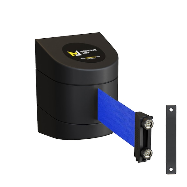 Montour Line Retractable Belt Barrier Black Magnetic Wall Mount 15' Blue Belt (M) - PWM200-BK-BL-M-M-150