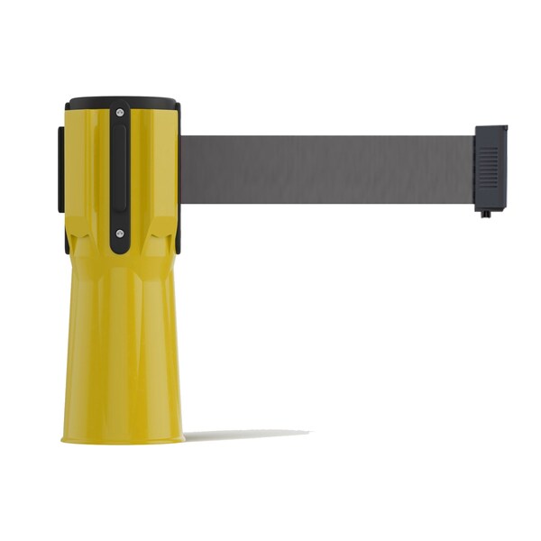 Montour Line Retractable Belt Barrier Cone Mount Yellow Case 7.5ftDk Gry Belt - CP100-YW-DGY-75