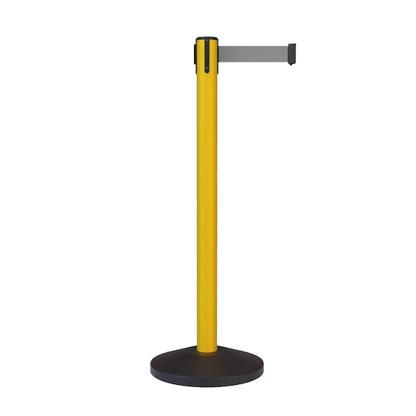Montour Line Stanchion Belt Barrier Yellow Post 9ft. Light Grey Belt - ES400-YW-LGY-CCW-90
