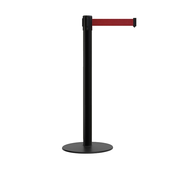 Montour Line Stanchion Belt Barrier Flat Base Black Post 9 ft. Maroon Belt - S400-BK-MN-90