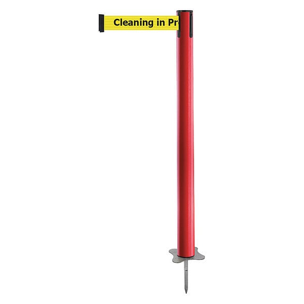 Tensabarrier Barrier Post with Belt, Red, 7 1/2 ft Length, 43 in Post Height, Cleaning in Progress, Unfinished - 884-21-STD-YCX-C