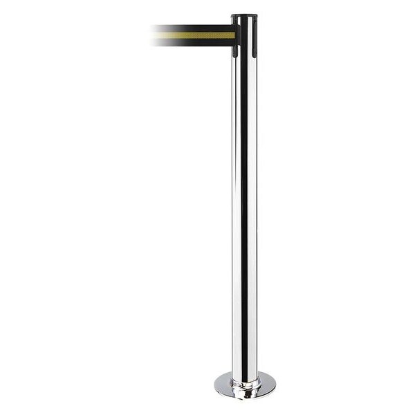 Tensabarrier Barrier Post with Belt, 7 1/2 ft Length, 36 1/2 in Post Height, No Legend, Polished chrome - 889F-1P-1P-STD-NO-S4X-C