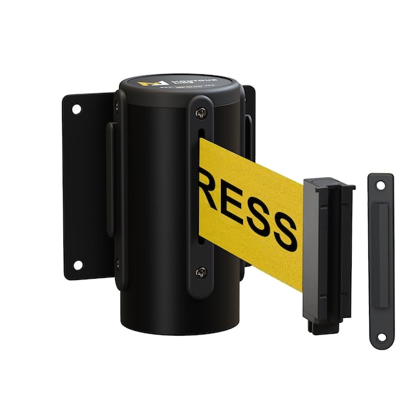Montour Line Retr. Belt Barrier Black Metal Recessed Wall Mt, 11ft. Clea.Belt M - WM115-BK-CLEANYB-RC-M-110